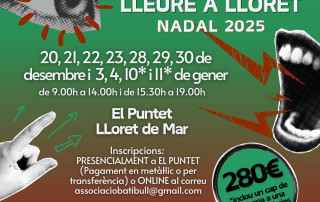 Curs intensiu de monitors de lleure a Lloret de Mar Nadal 2025 – inscripcions obertes a El Puntet. Dates desembre i gener, preu 280€, organitzat per Associació Batibull i El Puntet. Inclou cap de setmana a casa de colònies.