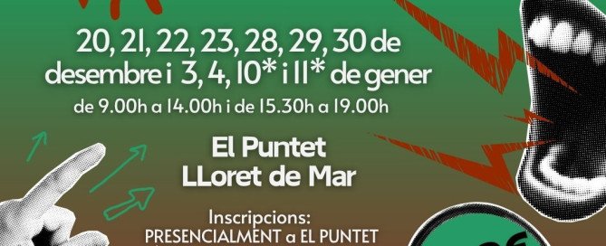 Curs intensiu de monitors de lleure a Lloret de Mar Nadal 2025 – inscripcions obertes a El Puntet. Dates desembre i gener, preu 280€, organitzat per Associació Batibull i El Puntet. Inclou cap de setmana a casa de colònies.