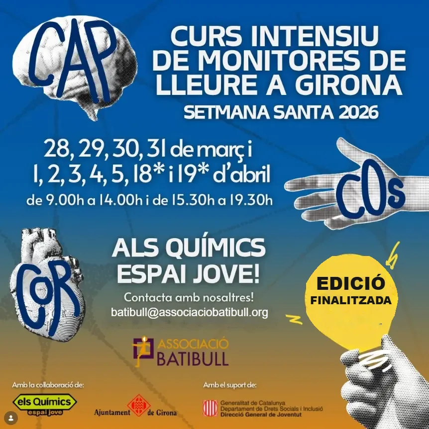 Cartell del curs intensiu de monitors de lleure Setmana Santa 2026 a Girona, edició finalitzada